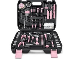 Gevulde Gereedschapskoffer 281-delig - Draagbare Gereedschapsset - Metrische Schroevendraaierset - Tangen - Roze Gereedschapskoffer — cadeau in Tuin & Klussen
