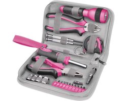 Kleine 23-delige roze gereedschapskoffer met lamp en combinatietang — cadeau in Tuin & Klussen