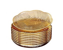 10 stuks goudkleurige transparante kunststof dessertborden – herbruikbare snack borden met goudkleurige rand – stapelbare fruitborden voor fruit, snoep, dessert, gebak en kleine hapjes — cadeau in Cadeau-ideeën