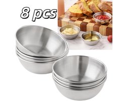8 stuks -Ronde schaaltjes van roestvrij staal voor sauzen en hapjes - Compact, lichtgewicht en gemakkelijk op te bergen - Dipschaaltjes - Kleine schaaltjes - 8,3*5,1*2,8 cm - Geschikt voor het serveren van bijgerechten en hapjes thuis - Zilverkleurig — cadeau in Koken & Dineren
