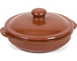 Gerimport Mini ovenschaal/stoofpot - Oviedo - aardewerk - D13 x H4 cm - met deksel - bruin — cadeau in Kookcadeaus