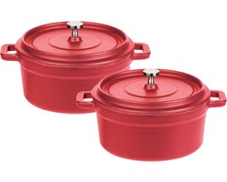 GSW Gietijzeren mini serveerpannen Rood - set van 2 - 14 cm - alle soorten fornuizen — cadeau in Kookcadeaus
