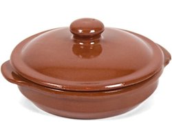 Gerimport Mini ovenschaal/stoofpot - 6x - Oviedo - aardewerk - D13 x H4 cm - met deksel - bruin — cadeau in Kookcadeaus