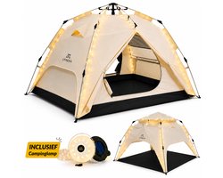 LYNEXA® Tent - Pop up Tent voor 2 tot 3 persoons - Waterdichte Kampeertent - Automatische Camping Tent -Snel Opzetbaar - UV Bescherming - Kamperen & Outdoor - Festival Tent - Lichtgewicht - Inclusief Draagtas & Campinglamp - 245x215x145cm - Zandkleur — cadeau in Sport & Outdoor