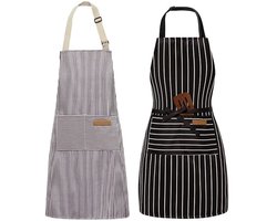 Keukenschort - 2 Stuks - Professioneel Kookschort - Horeca Sloof - Pottenbakken Schort - BBQ Schort - Verfschort - Timmermansschort - voor Dames en Heren - 2 Praktische Grote Zakken - Apron - voor BBQ, Koken en Ambachtelijk Werk - Zwart en Grijs — cadeau in Cadeau-ideeën