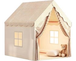 Kindertent speelhuis – Binnen en buiten speeltent met ramen, driehoekige structuur en stevig metalen frame – Kinder bedtent en speelhuis voor jongens en meisjes – Polyester doek – 105 × 120 × 128 cm – Beige — cadeau in Spellen & Speelgoed