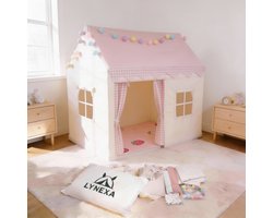 LYNEXA® - Speeltent - Kindertent - Speelhuis - Speeltent meisjes - Speeltent jongens - Speelhuisje binnen - Incl. Zachte Mat, Verlichting, Opbergtas – Roze — cadeau in Spellen & Speelgoed