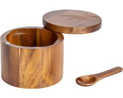 Handgemaakte Acacia Houten Zout- en Peperkom met Lepel, Ideaal voor Kruidopslag en Keuken Decoratie, Perfect als Cadeau voor Kookliefhebbers — cadeau in Kookcadeaus