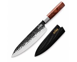 STORX Japans Koksmes – Professioneel Chefmes – 35 cm – Gehamerd RVS Lemmet – Houten Handvat – Inclusief Luxe Houten Beschermhoes – Cadeau voor Kookliefhebbers — cadeau in Kookcadeaus