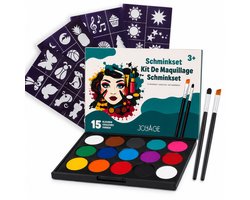 Joyage Schmink kinderen & volwassenen - Op waterbasis - Sjablonen en penselen - Schminkset Elf Make up Kinderen - Face paint palette - Grime Halloween Schmink palet wit - Kinderschmink voor grimas - Gezichtsverf grimeren - Smink sinterklaas cadeau — cadeau in Hobby