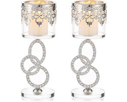 Elegante Crystal Glass Tealight Houder Set van 2 - Stijlvolle Kaarsenstandaards voor Pillar Kaarsen, Perfect voor Bruiloften, Feestjes en Woonkamer Decoratie — cadeau in Wonen & Interieur