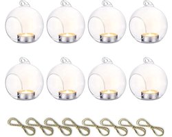 Hanging Glass Sphere Tealight Candlesticks - 8 cm - Set van 8 - Decoratie voor Bruiloften, Halloween en Kerst - Binnen en Buiten Gebruik - Stijlvolle Theelicht Houder Decoraties — cadeau in Cadeau-ideeën