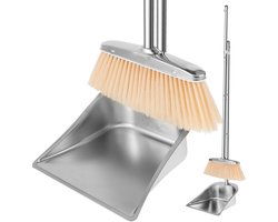 SnelShoppen - Bezem en veegschep set met lange steel 118 cm, roestvrij staal, instelbare staande bezem voor efficiënte reiniging thuis, kantoor, straa — cadeau in Cadeau-ideeën