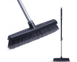CLEANLY Bezem Binnen en Buiten met Telescopische Steel 115-142 cm - Borstel met Steel - Straatbezem - Kamerveger - Zaalveger - Zachte Bezem - Binnen Bezem - Breedte 35 cm - Zwart, Grijs — cadeau in Cadeau-ideeën