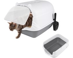 Gesloten Kattenbak, Afneembaar Ontwerp, Dubbele Schuifdeur, Inclusief Kattenbakschep en Geurzak, Anti-Strooien Katten Toilet voor Grote Katten en Meerdere Kittens 51x37x36cm — cadeau in Cadeau-ideeën