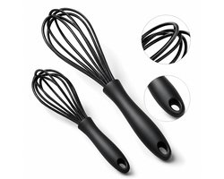 BOTC Garde - Eierklopper Siliconen - Handmixer - set van 2 stuks - Handmatige eierklopper - 25 cm en 30 cm - Zwart — cadeau in Koken & Dineren