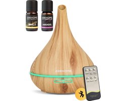 2BEHOME Aroma Diffuser met 2 Etherische Oliën & Afstandsbediening - 550ML - Aroma Diffuser Luchtbevochtiger - Etherische olie diffuser - Essentiele olie Aromadiffusers - Geurverspreider voor Aromatherapie - Lichte Houtlook — cadeau in Eten & Drinken