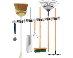Recalma Bezemhouder - Bezem Ophangsysteem - 6 Haken 5 Klemmen - Bezemhouder ophangsysteem - Tuingereedschap Ophangsysteem - Gereedschapshouder - Zwart - 60 CM - RVS — cadeau in Cadeau-ideeën