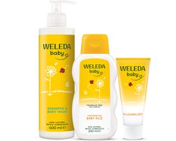 WELEDA Baby Verzorging Voordeelbundel – Musthaves voor de Dagelijkse Babyverzorging - Calendula Babyshampoo & Body Wash 400ML, Calendula Billenbalsem 75ML & Calendula Verzorgende Babyolie - Verzorgen, Verzachten & Beschermen van de Kwetsbare Babyhuid — cadeau in Verzorging