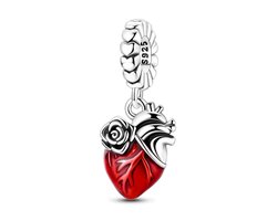 Hart Bedel Voor Armband, Heart Charm For Pandora Bracelet - Rose Charm For Bracelet - 925 Sterling Silver — cadeau in Sieraden